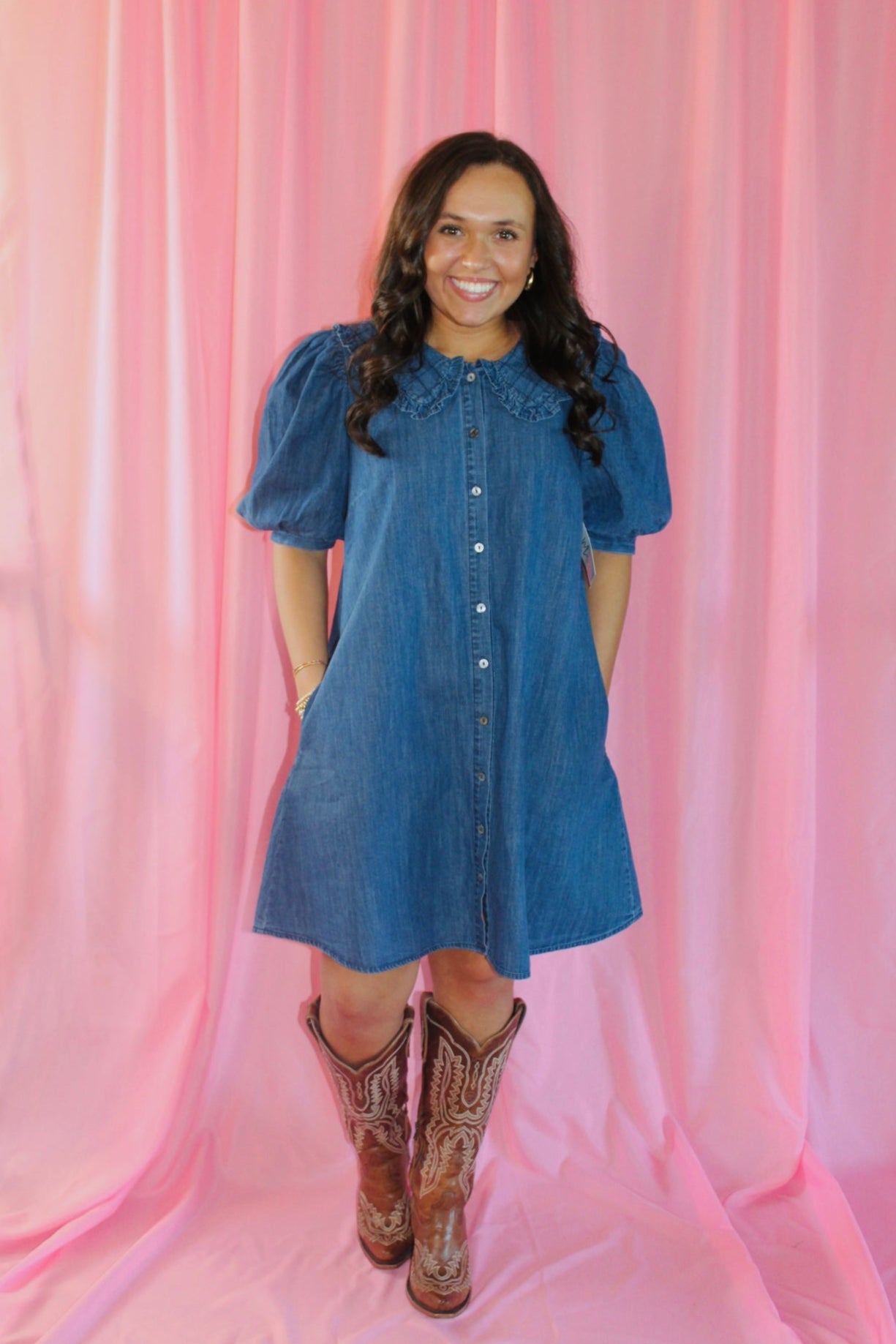 The Magnolia Mae Denim Collar Button Dress