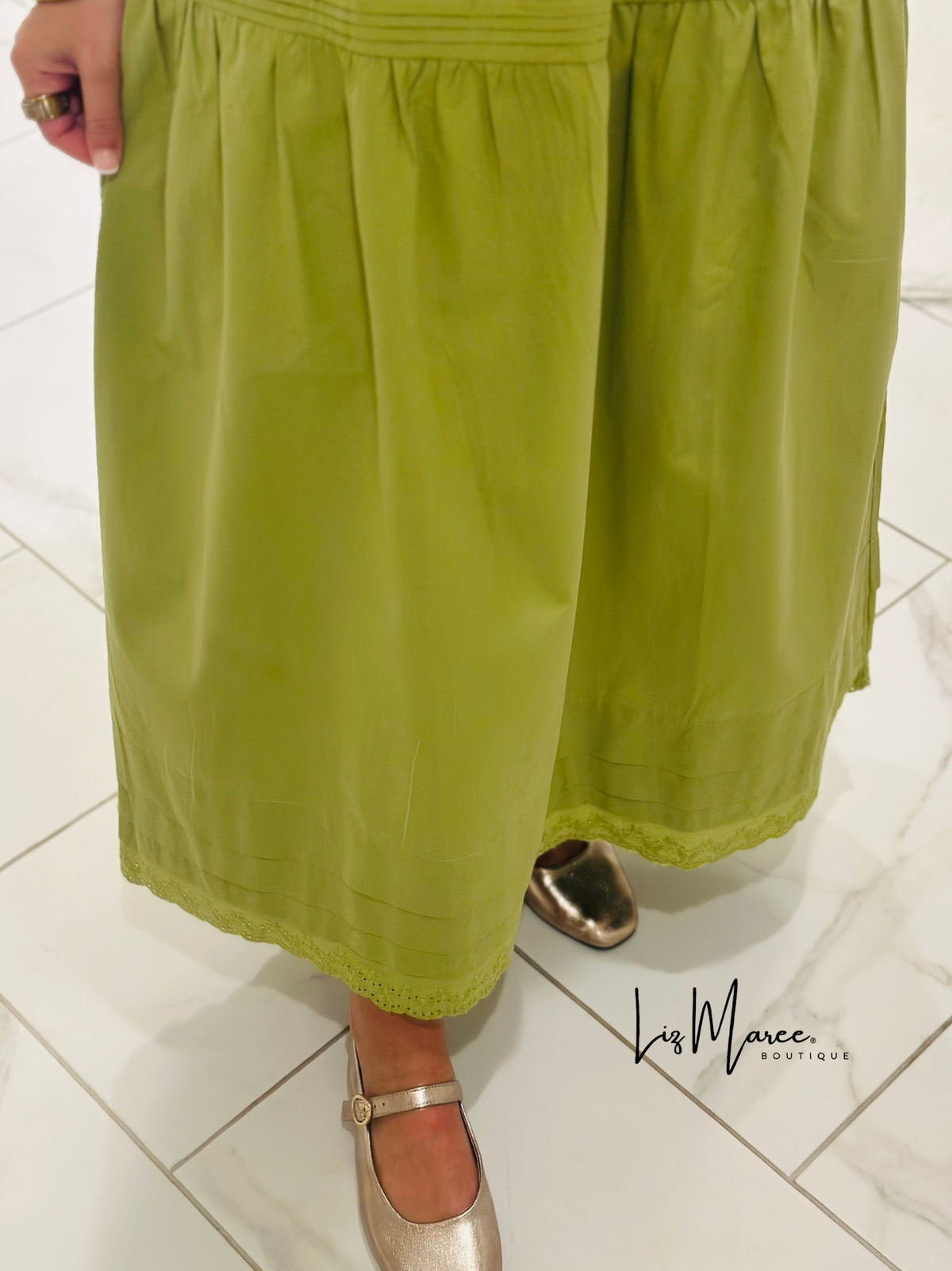 The Emma Avocado Green Midi Skirt