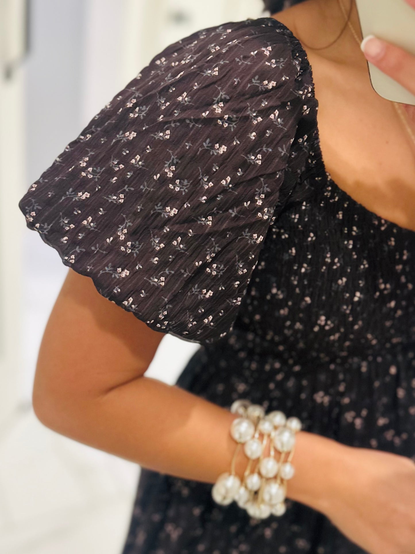 The Miley Dark Brown Ditsy Floral Smocked Maxi Dress