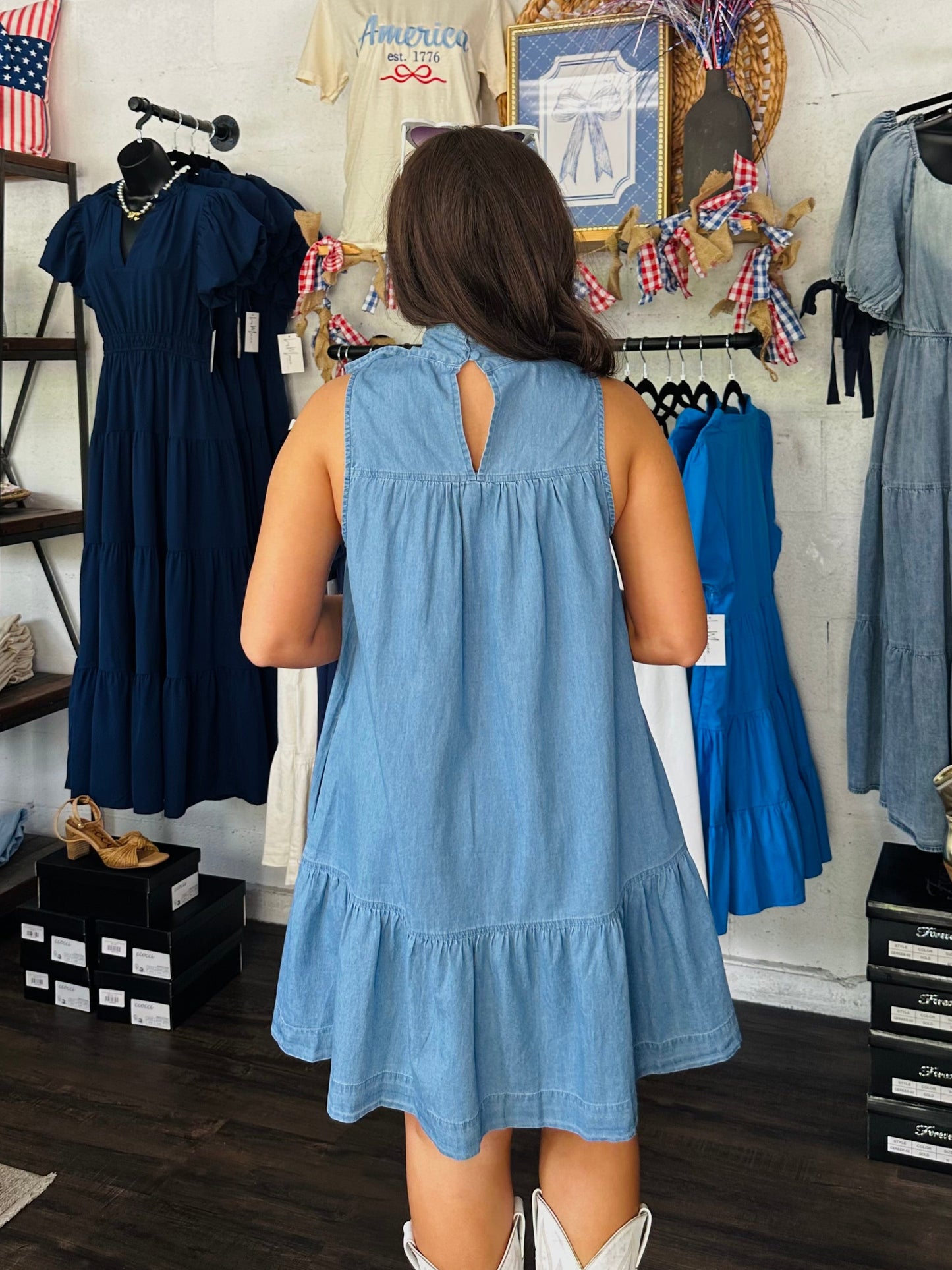 The Skylah Denim Bow Dress