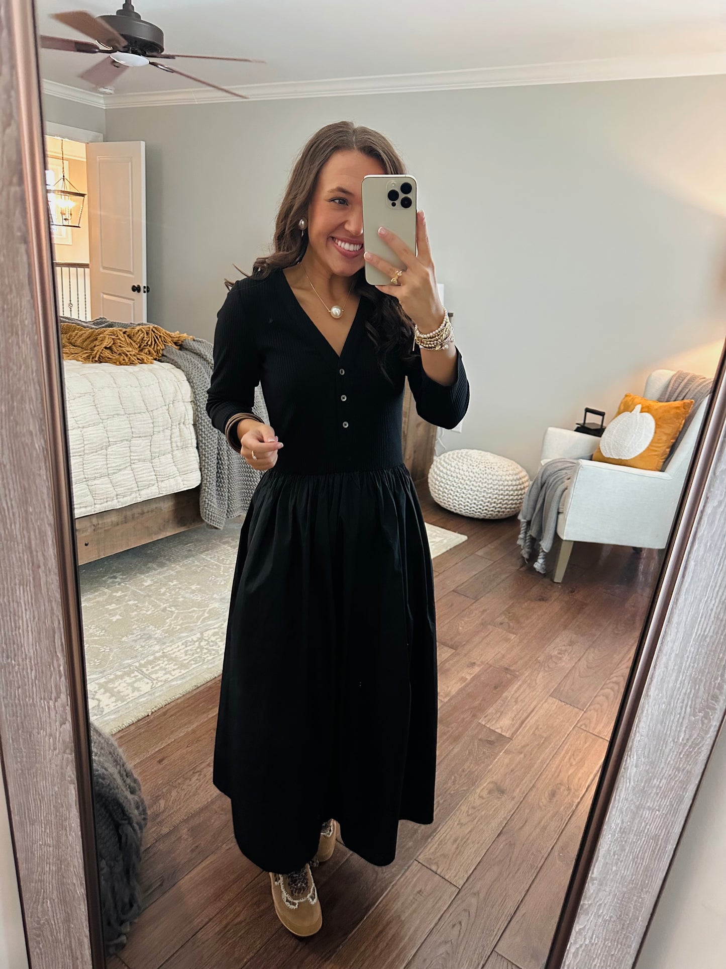 The Shelley Black Mix Knit Midi Dress