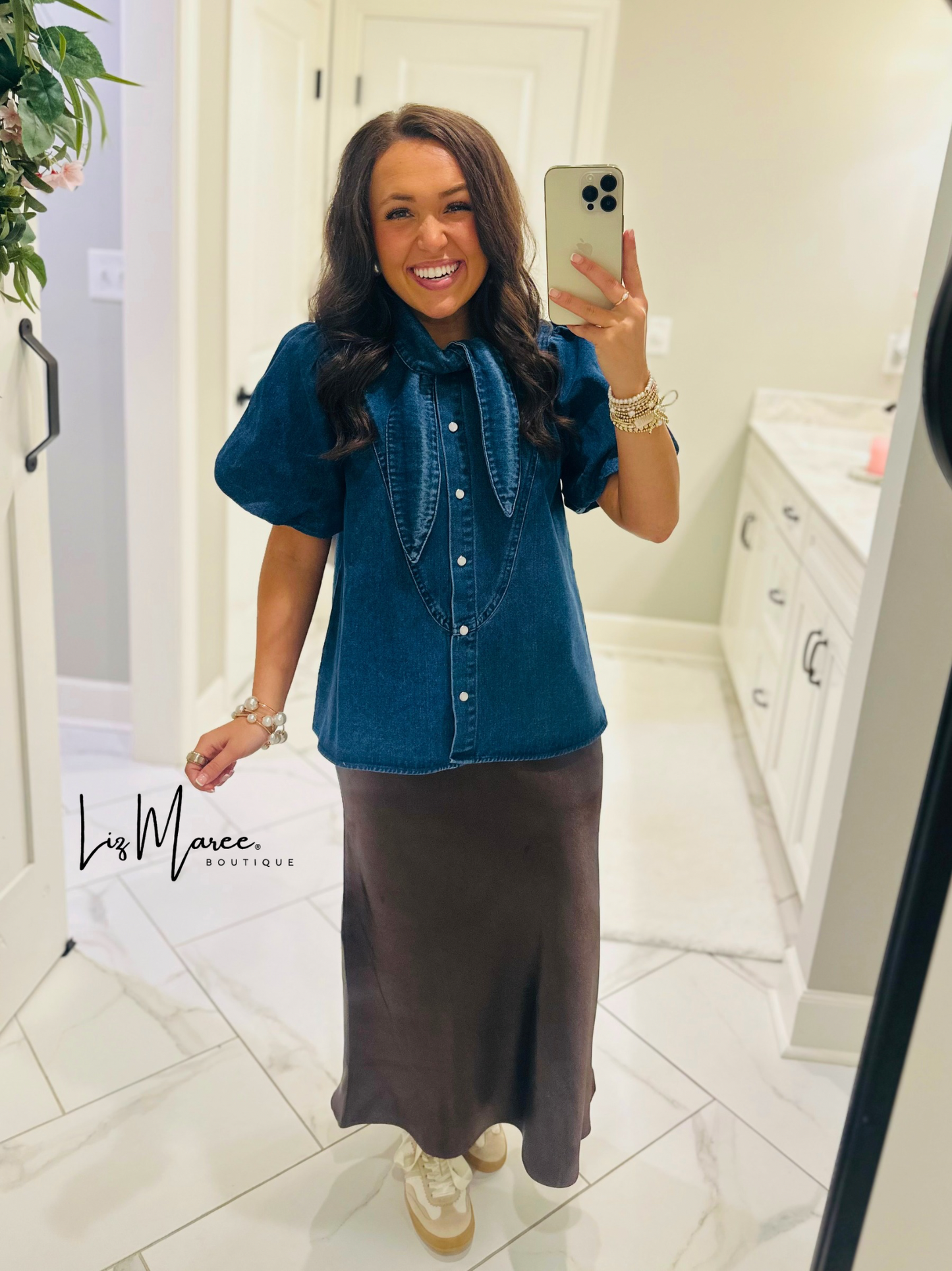 The Mabel Dark Denim Tie Top