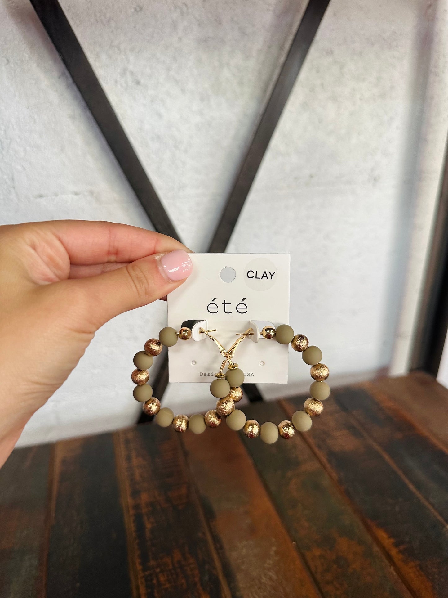 Olive Green + Gold Ball Hoop Earring