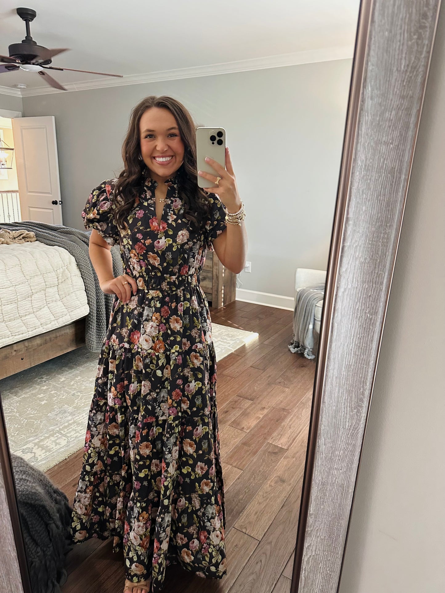 The Elizabeth Chocolate Brown Puff Sleeve Midi Dress