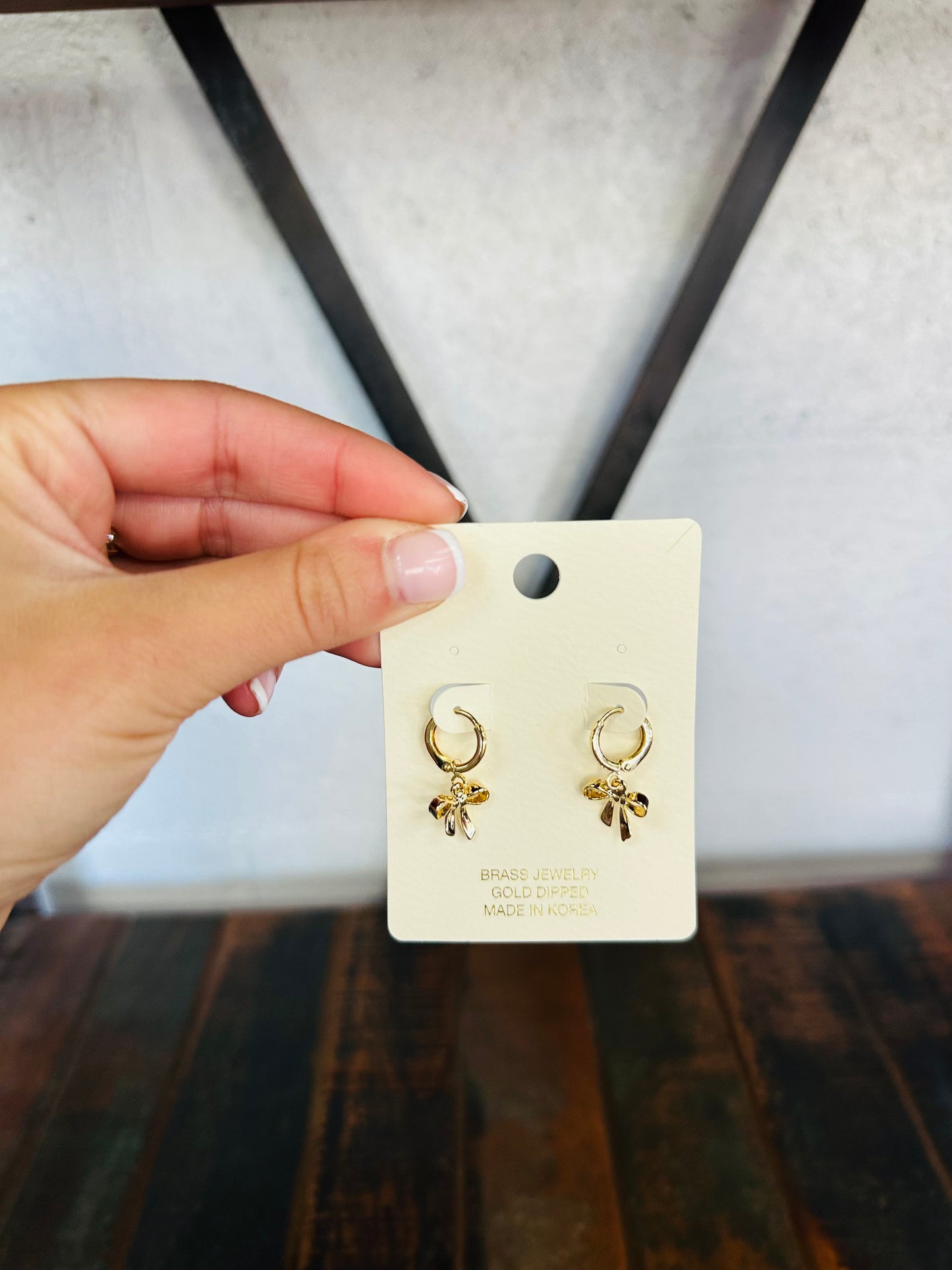 Dainty Gold Bow Dangling Hoop Earring