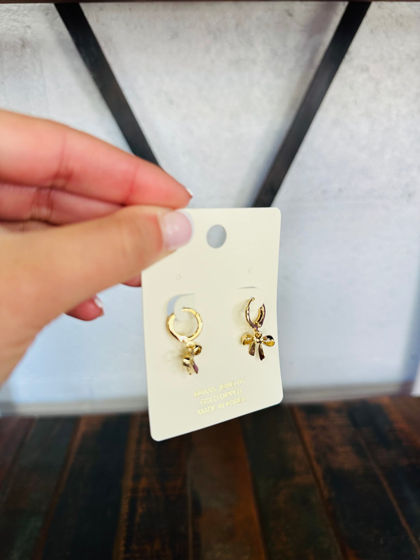 Dainty Gold Bow Dangling Hoop Earring