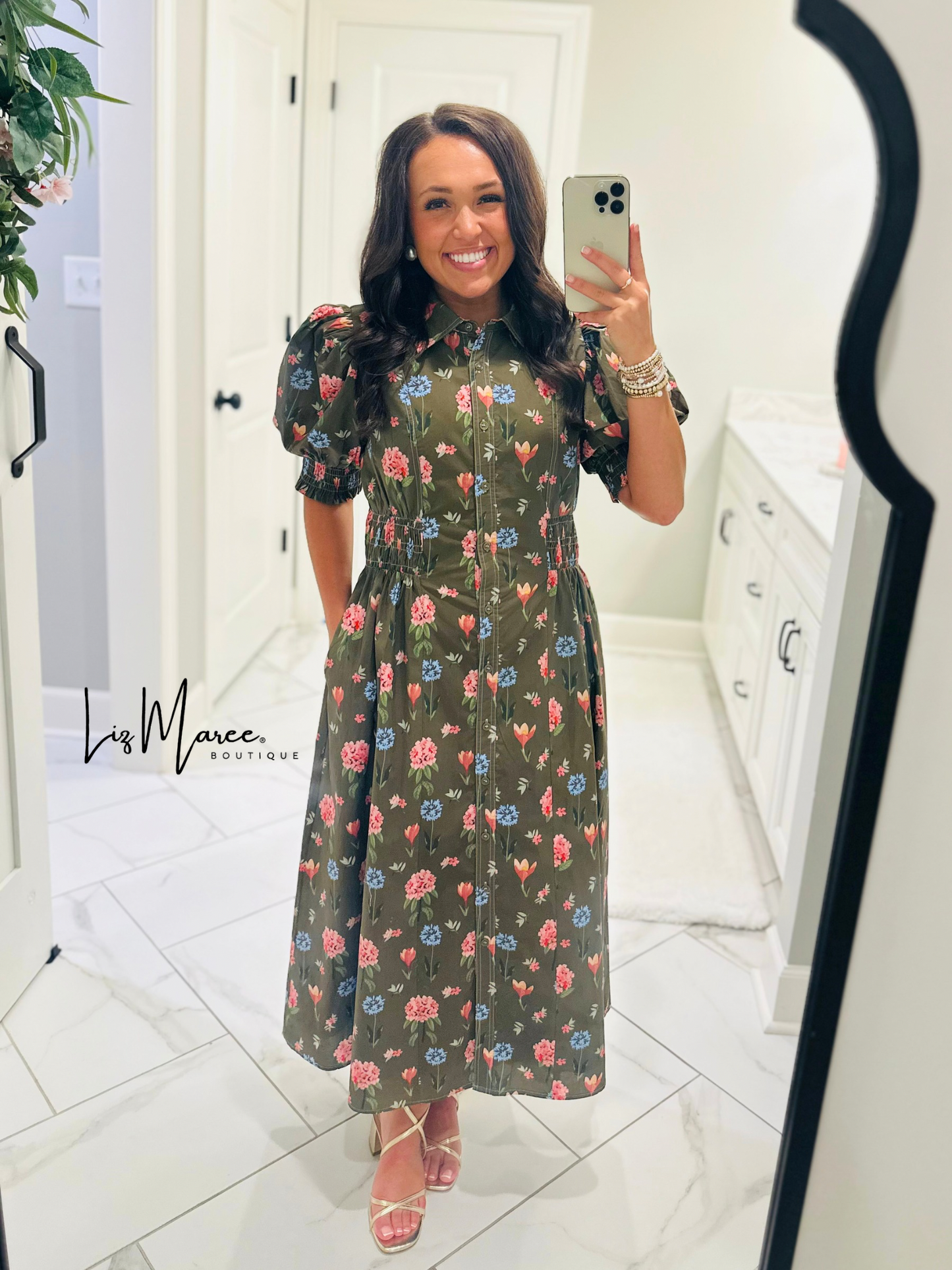 The Annie Olive Green Floral Midi Dress