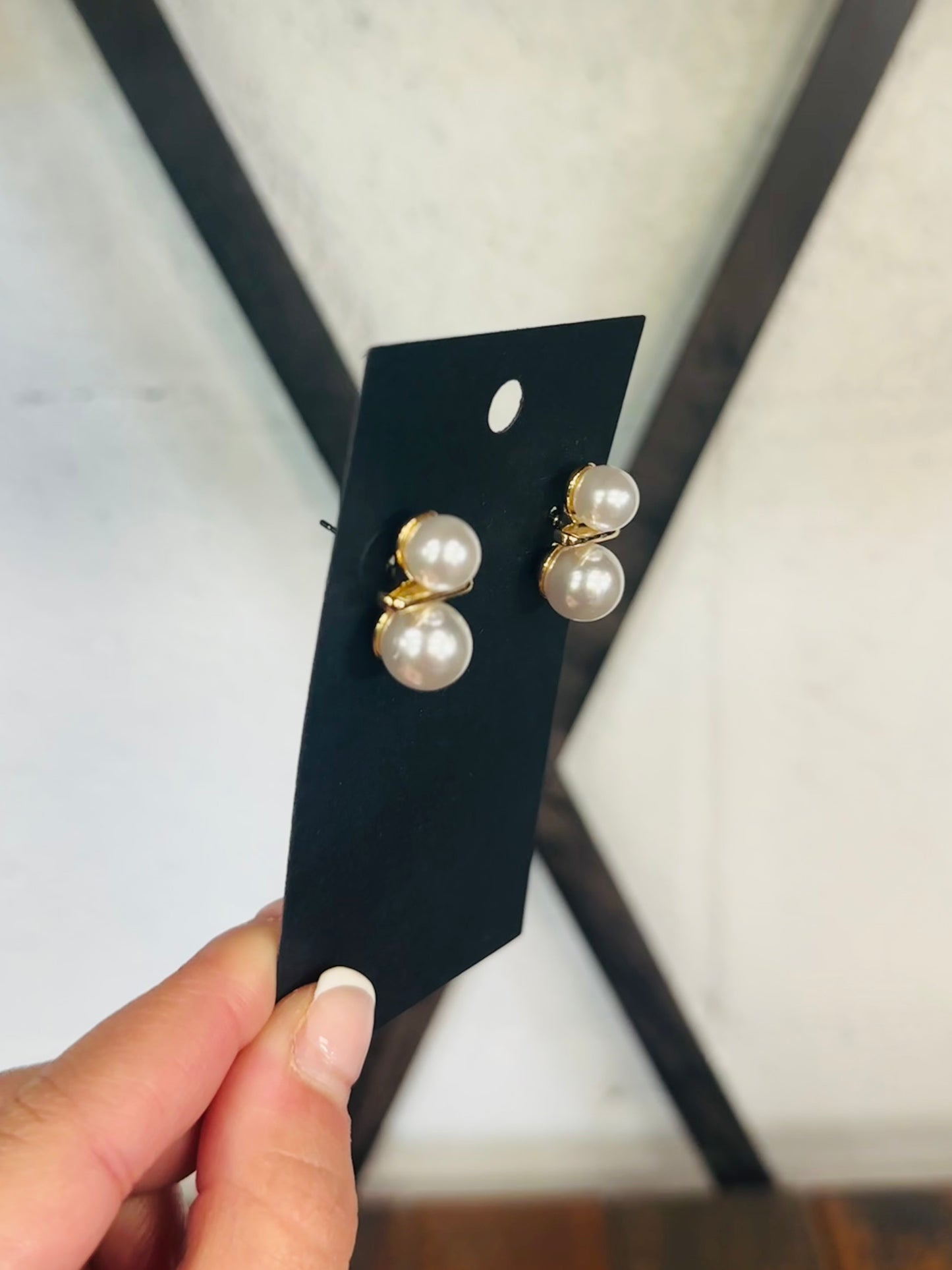 Gold Double Pearl Stud Earring