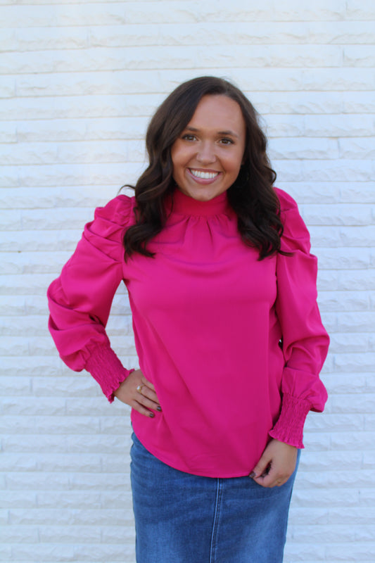 Magenta Puff Shoulder Top