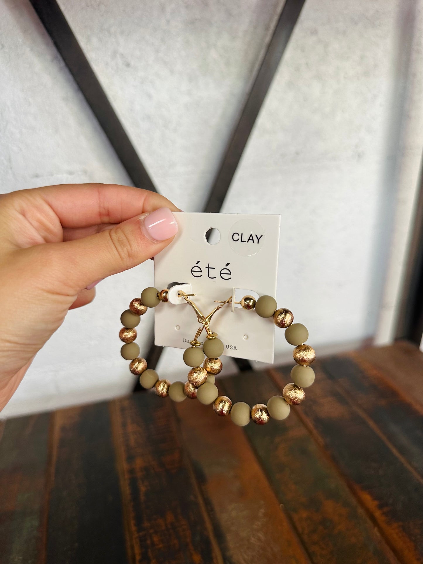 Olive Green + Gold Ball Hoop Earring