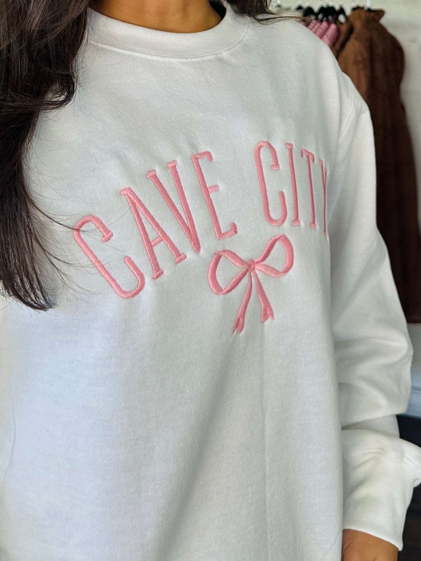 The Cave City Pink Bow Embroidered Sweatshirt