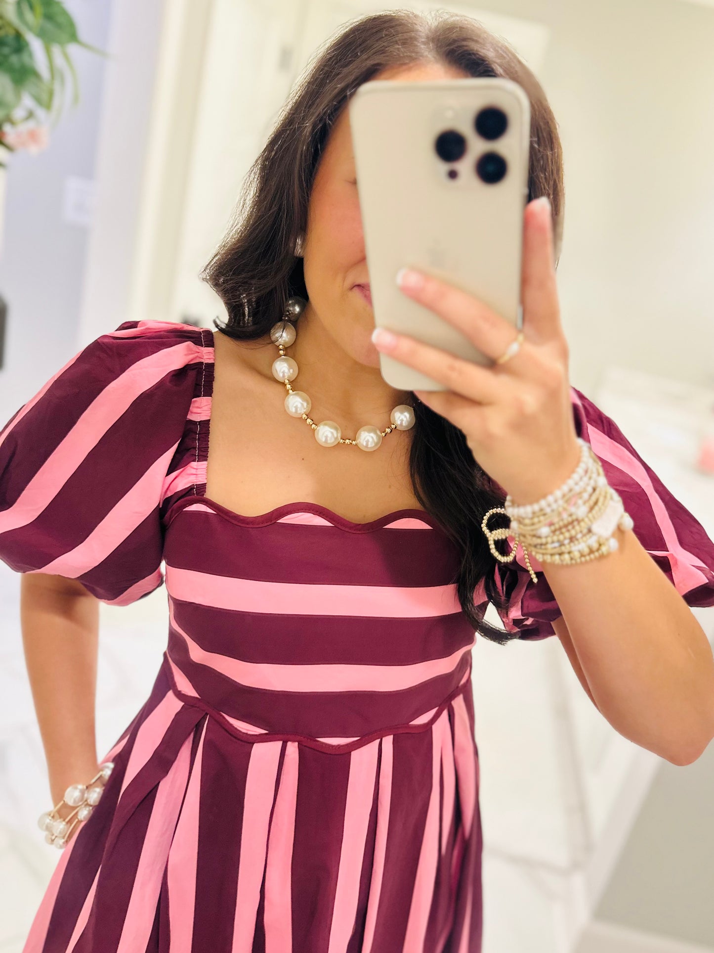 The Reagan Plum Striped Midi Dress