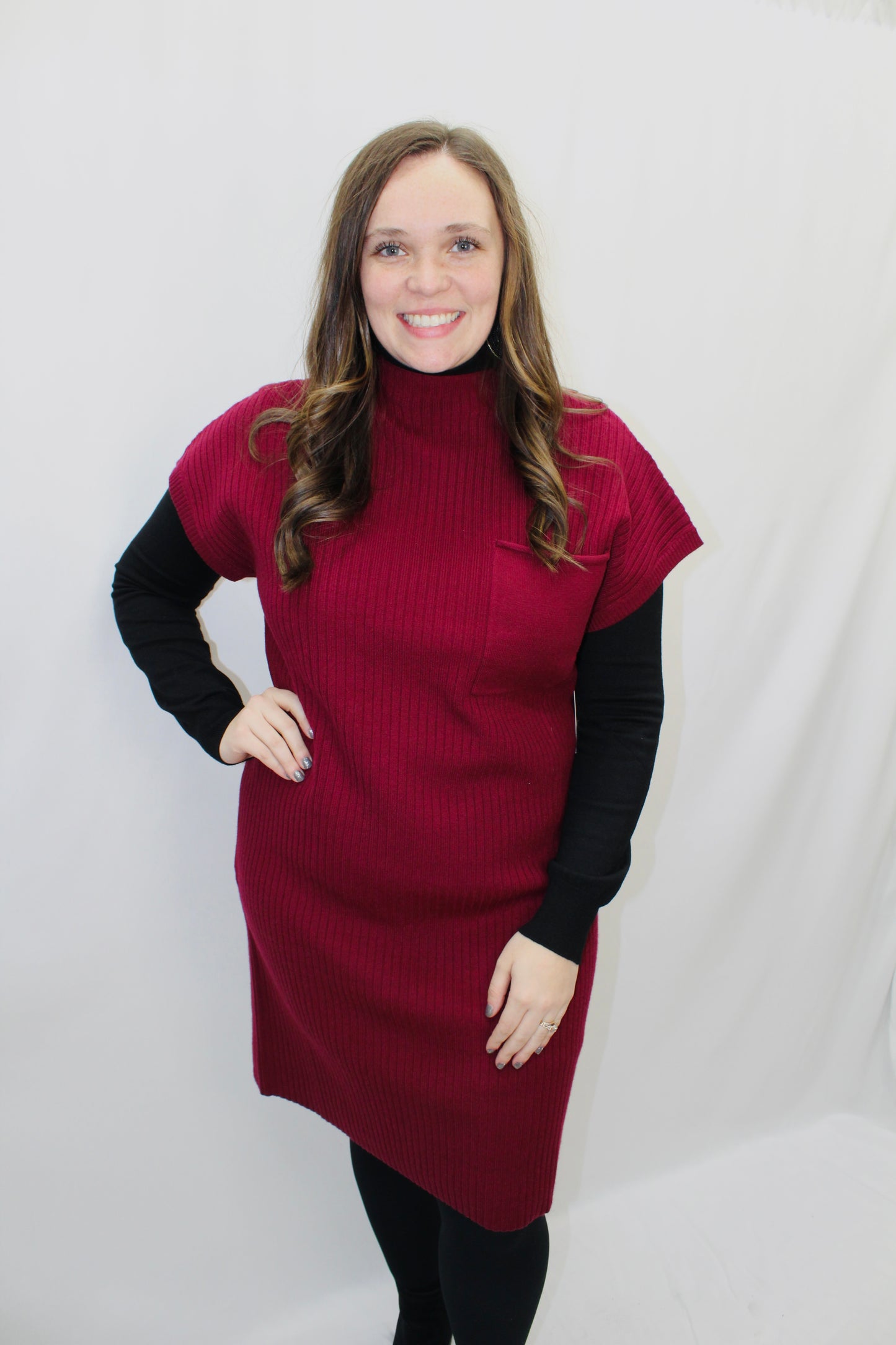 Maroon Ribbed Sweater Dress