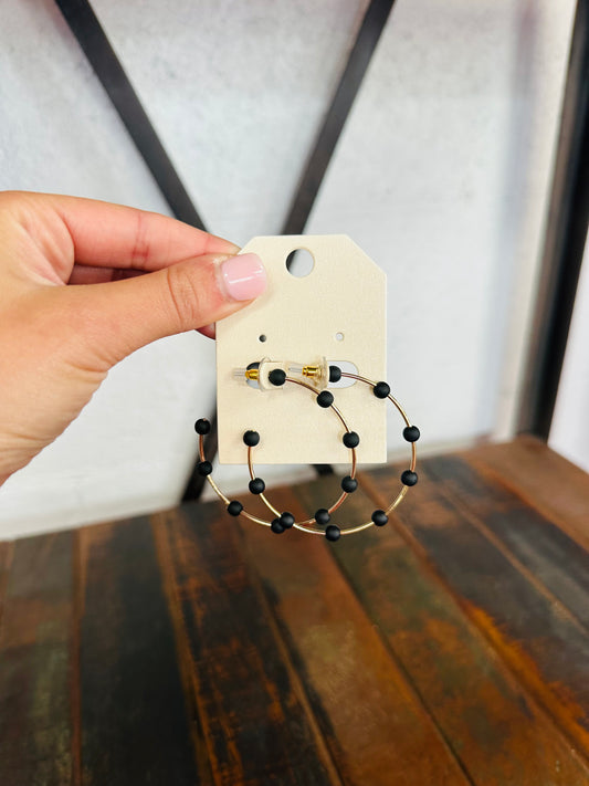 Black & Gold Beaded Hoop Earring
