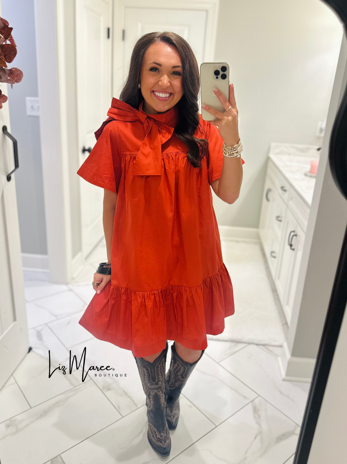 The Melody Brick Poplin Bow Dress