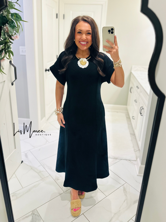 The Jess Black Knit Midi Dress