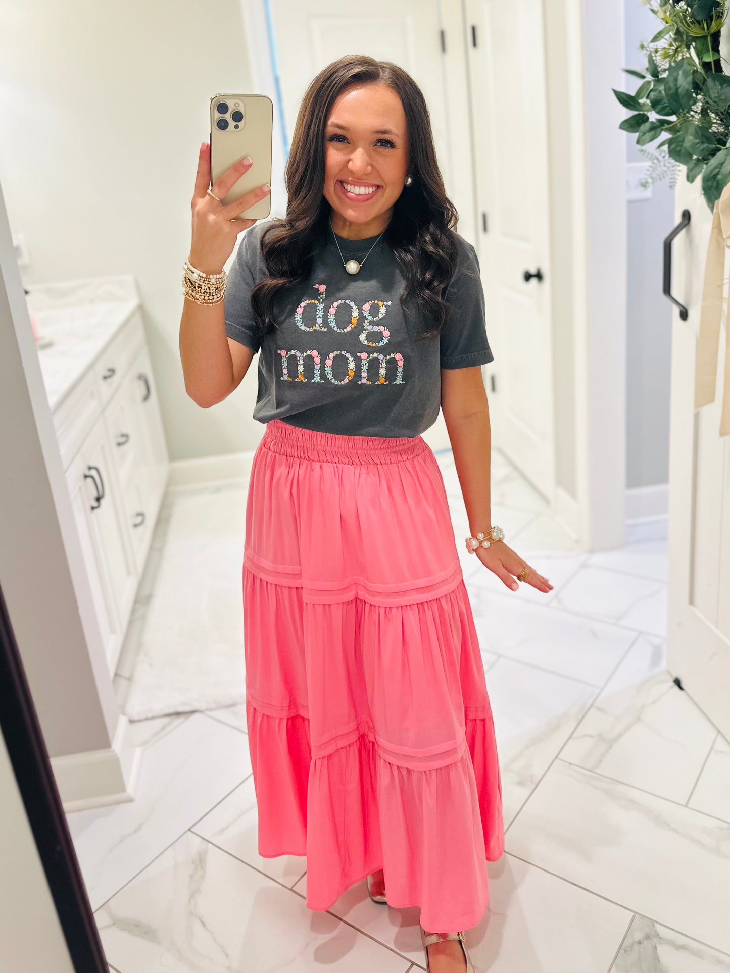 The Floral Dog Mom Embroidered Tee