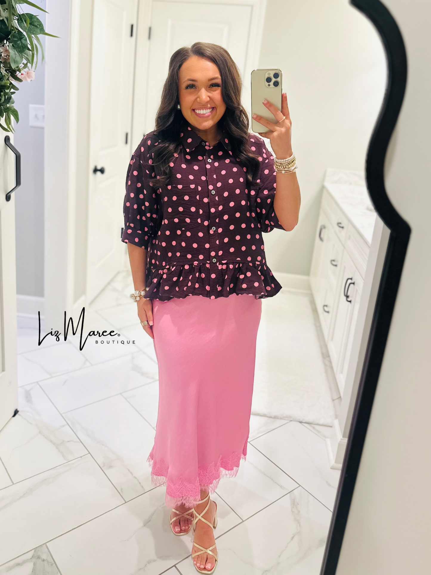 The Hanna Pink + Wine Polka Dot Top