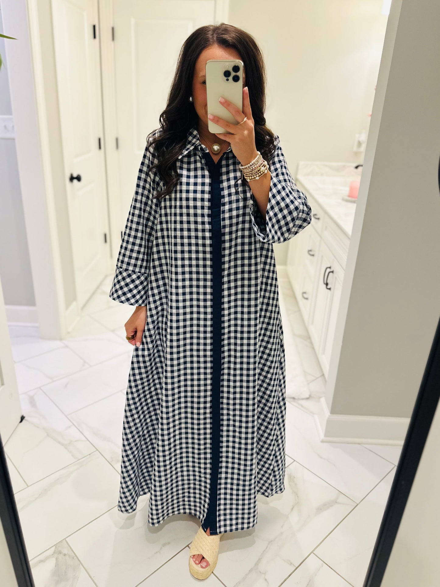 The Hattie Navy Gingham Midi Dress