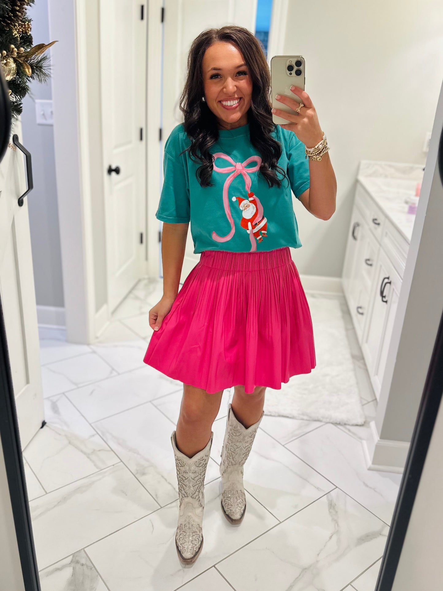 The Annie Hot Pink Leather Pleated Skirt