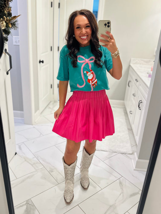 The Annie Hot Pink Leather Pleated Skirt