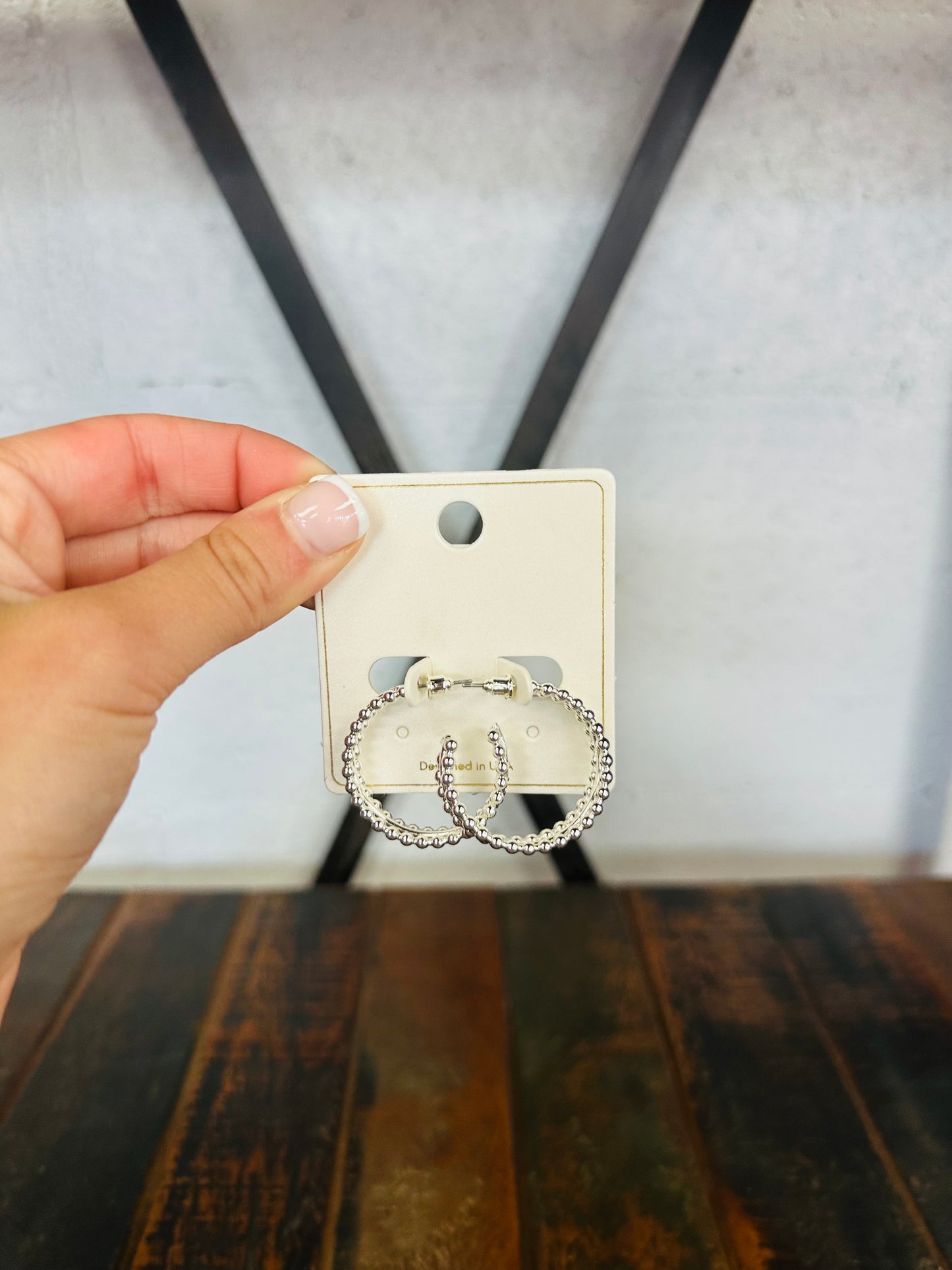 Silver Beaded Hoop Earring