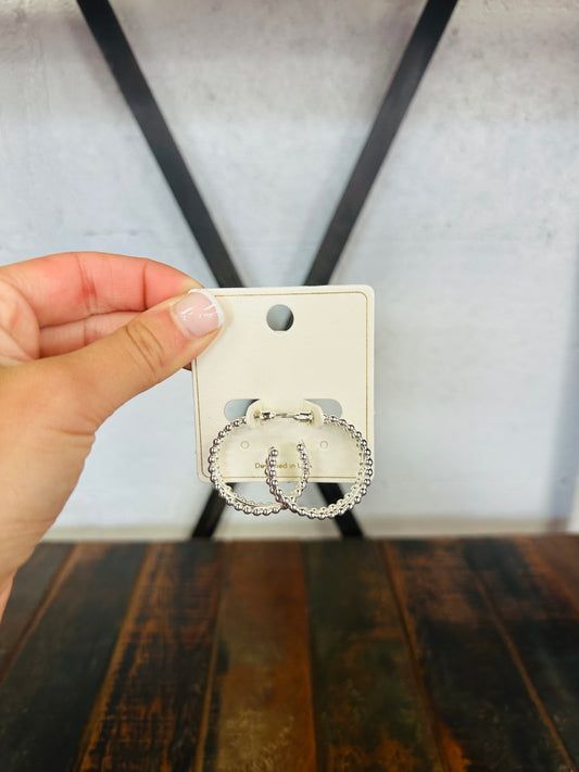 Silver Beaded Hoop Earring