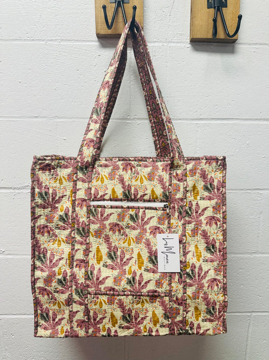 The Mauve Floral Quilted Tote Bag