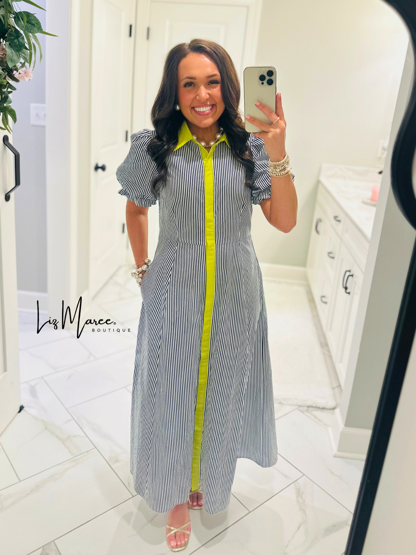 The Remy Navy Striped Midi Dress
