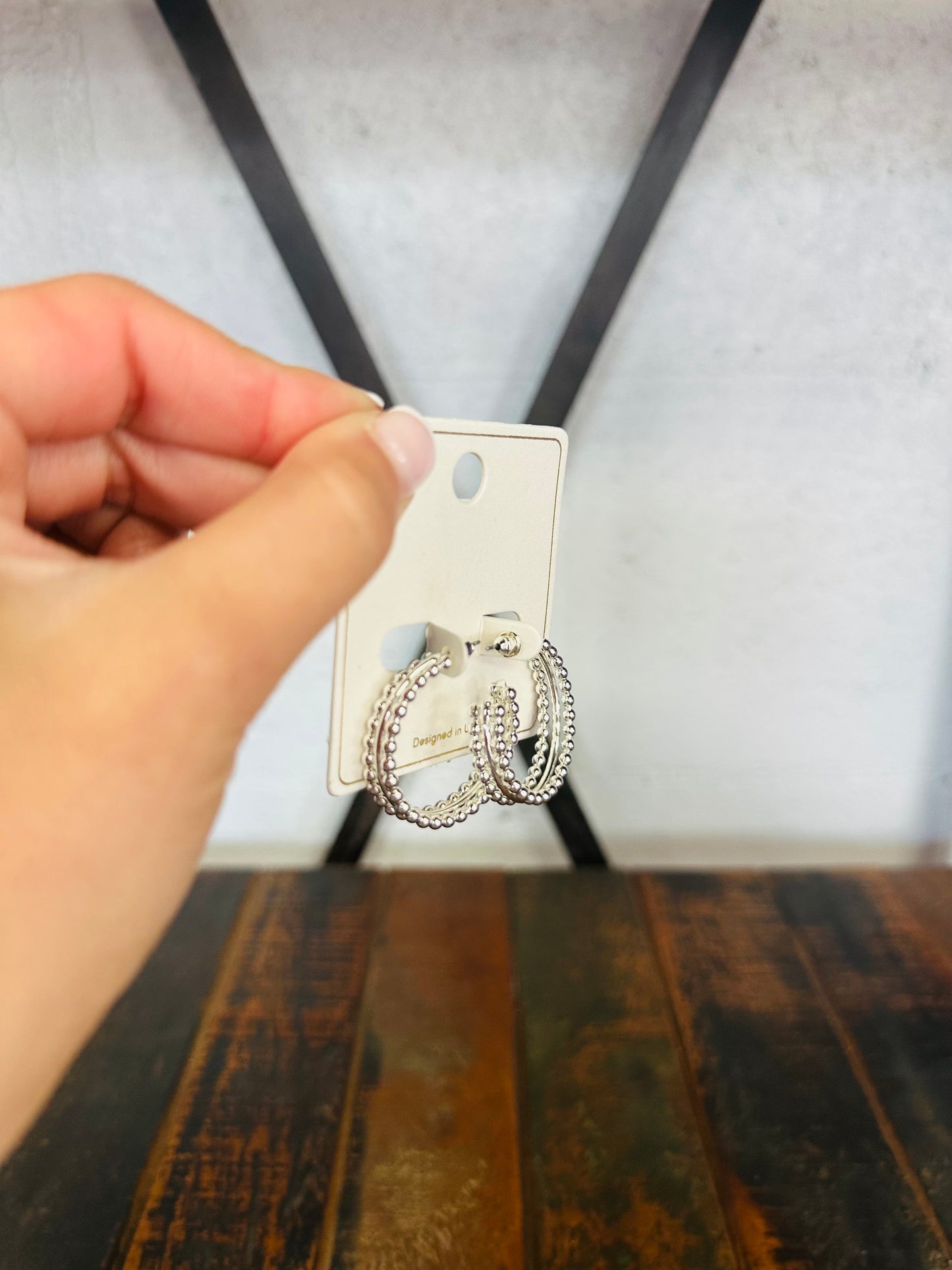 Silver Beaded Hoop Earring