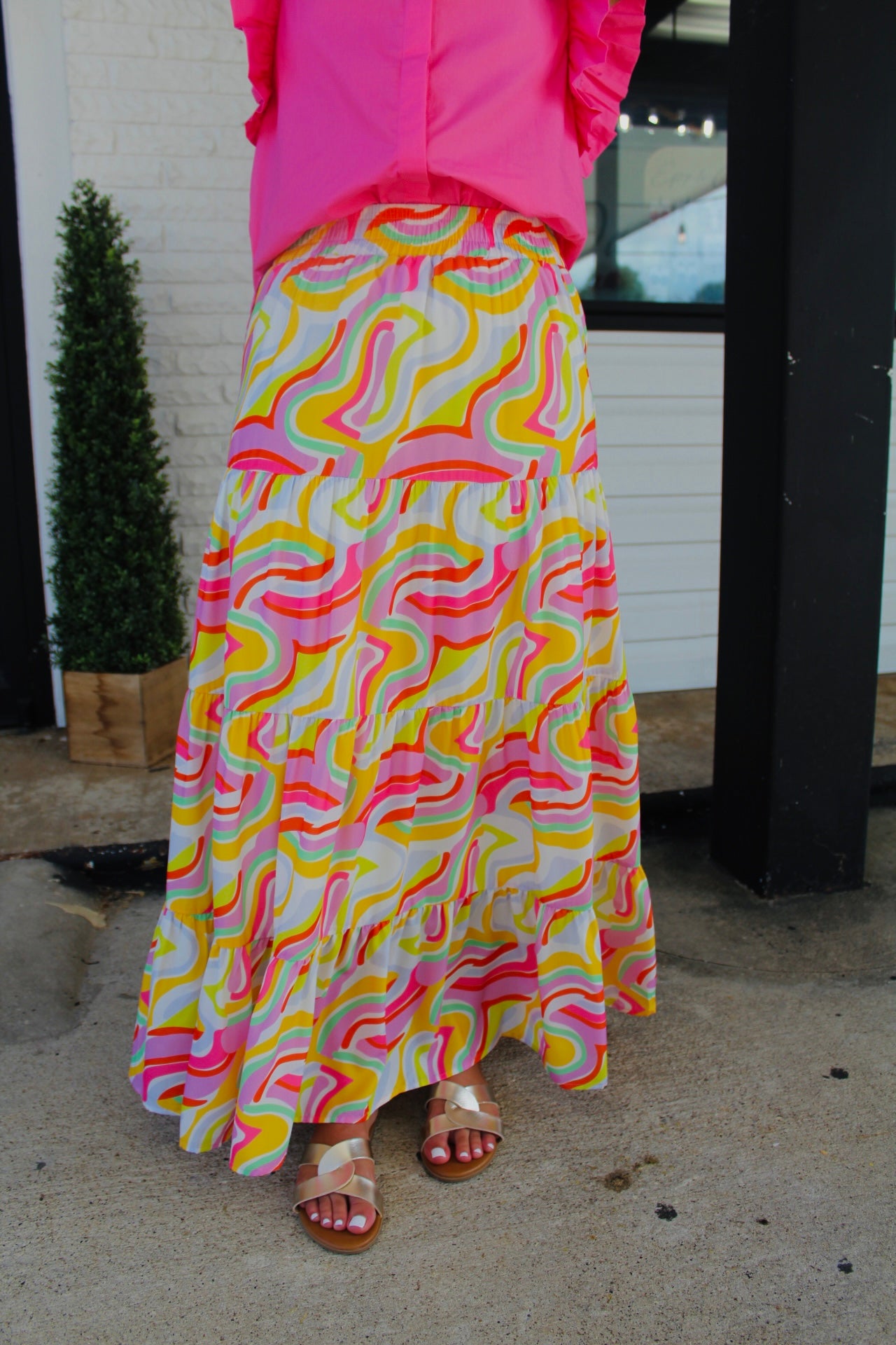 The Keely Pink Abstract Print Maxi Skirt