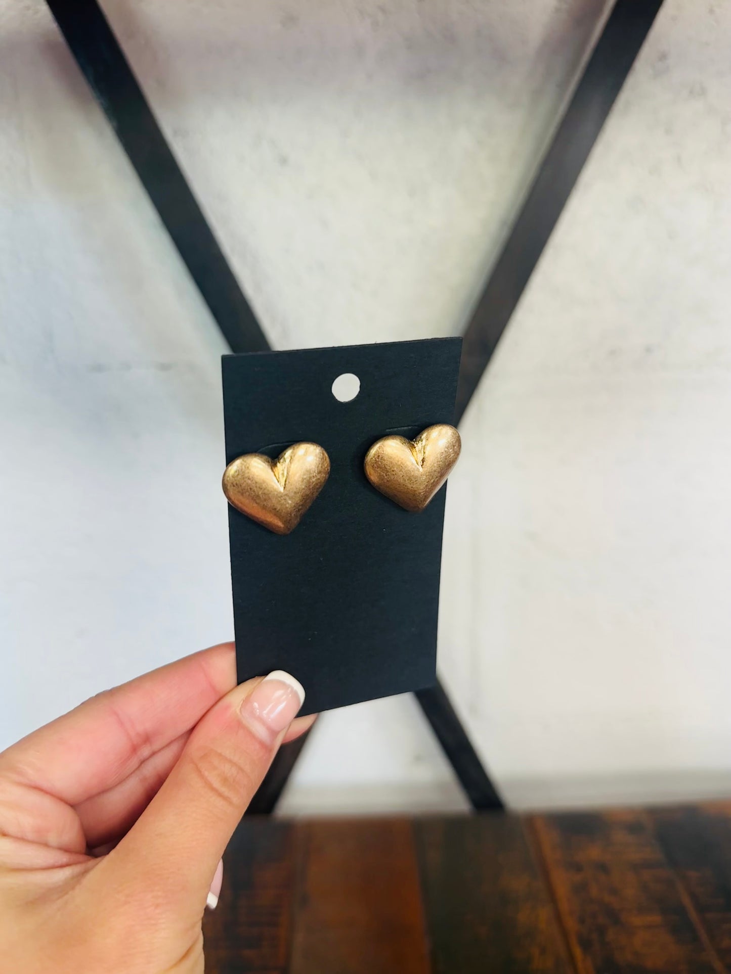 Vintage Gold Puffy Heart Stud Earring