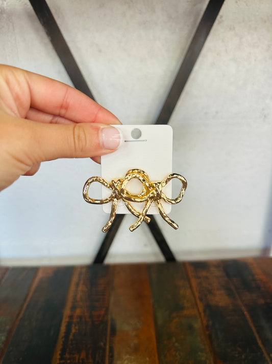 Gold Bow Textured Statement Earring