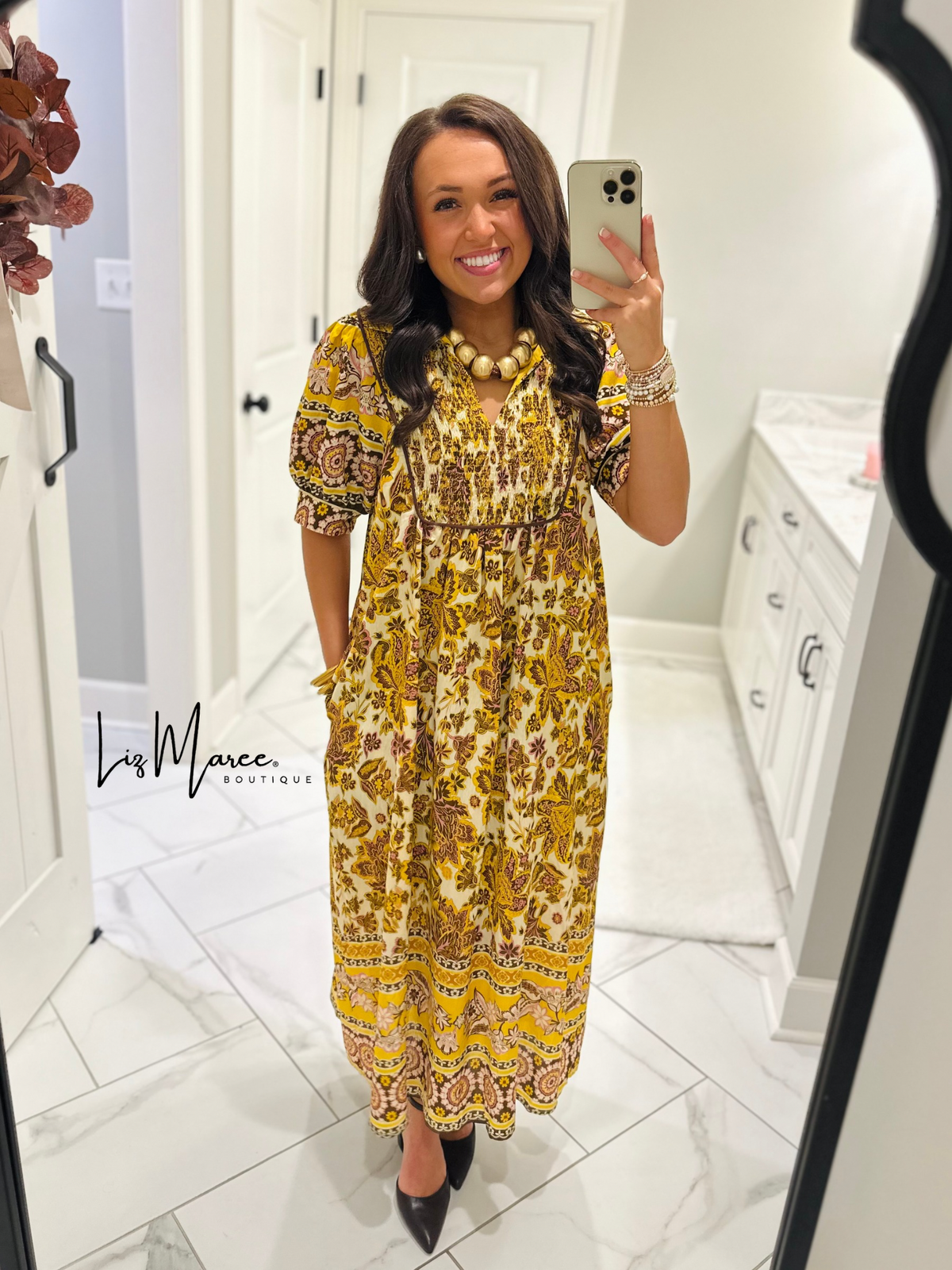 The Phoebe Golden Yellow Floral Midi Dress