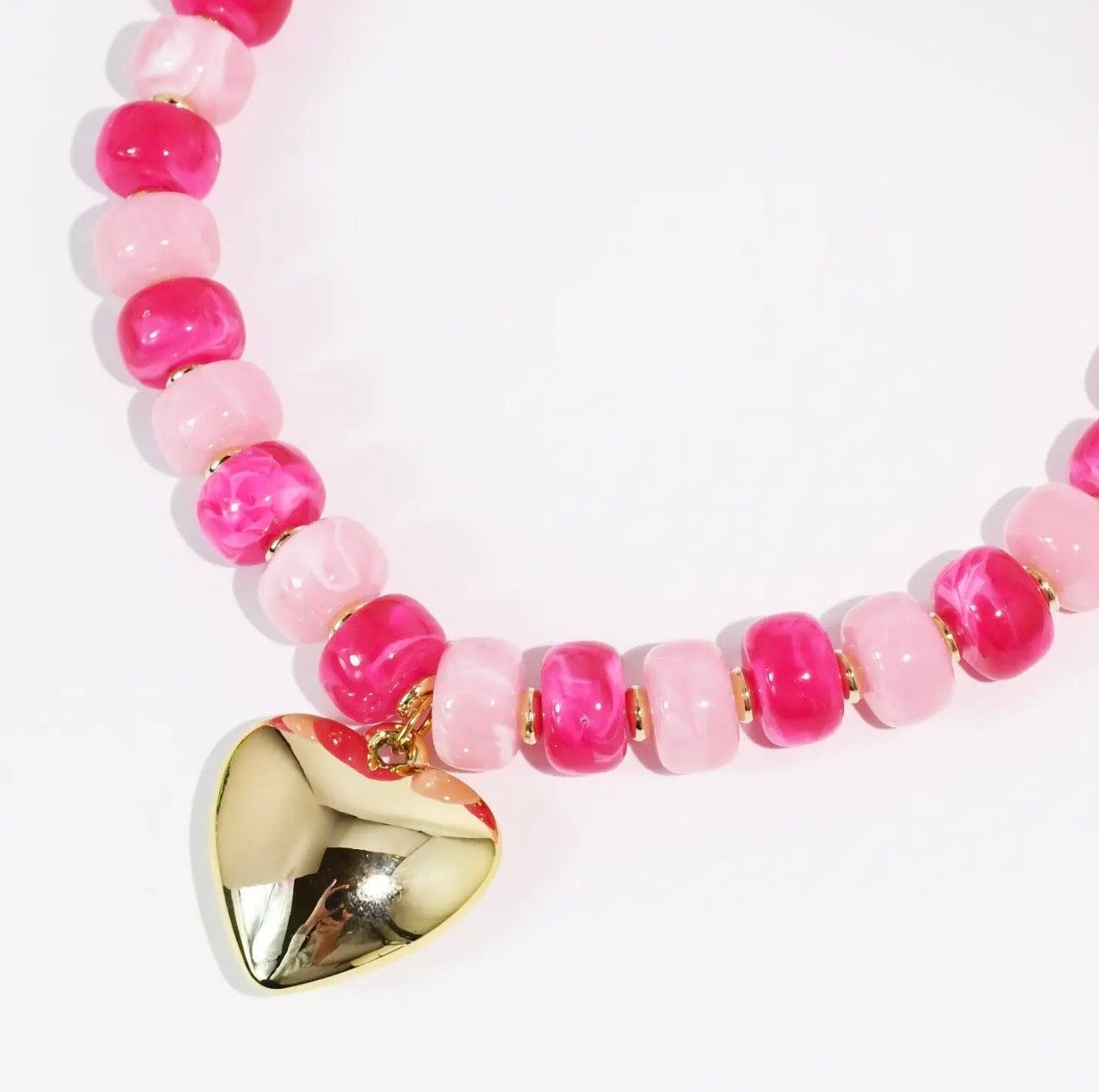 The Pink Beaded Heart Pendant Necklace