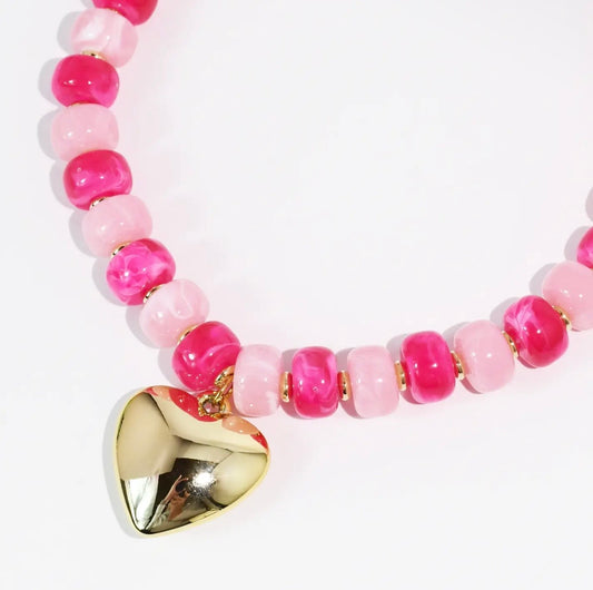 The Pink Beaded Heart Pendant Necklace