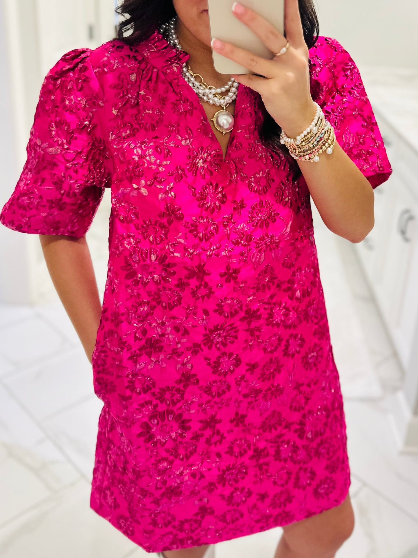 The Harrington Fuchsia Jacquard Shift Dress