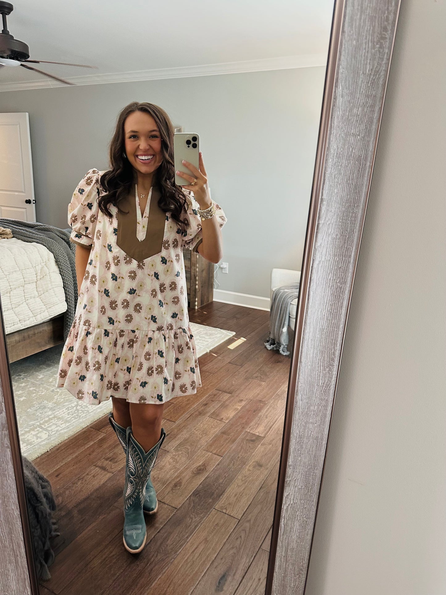 The Scarlett Brown and Pink Floral Dress