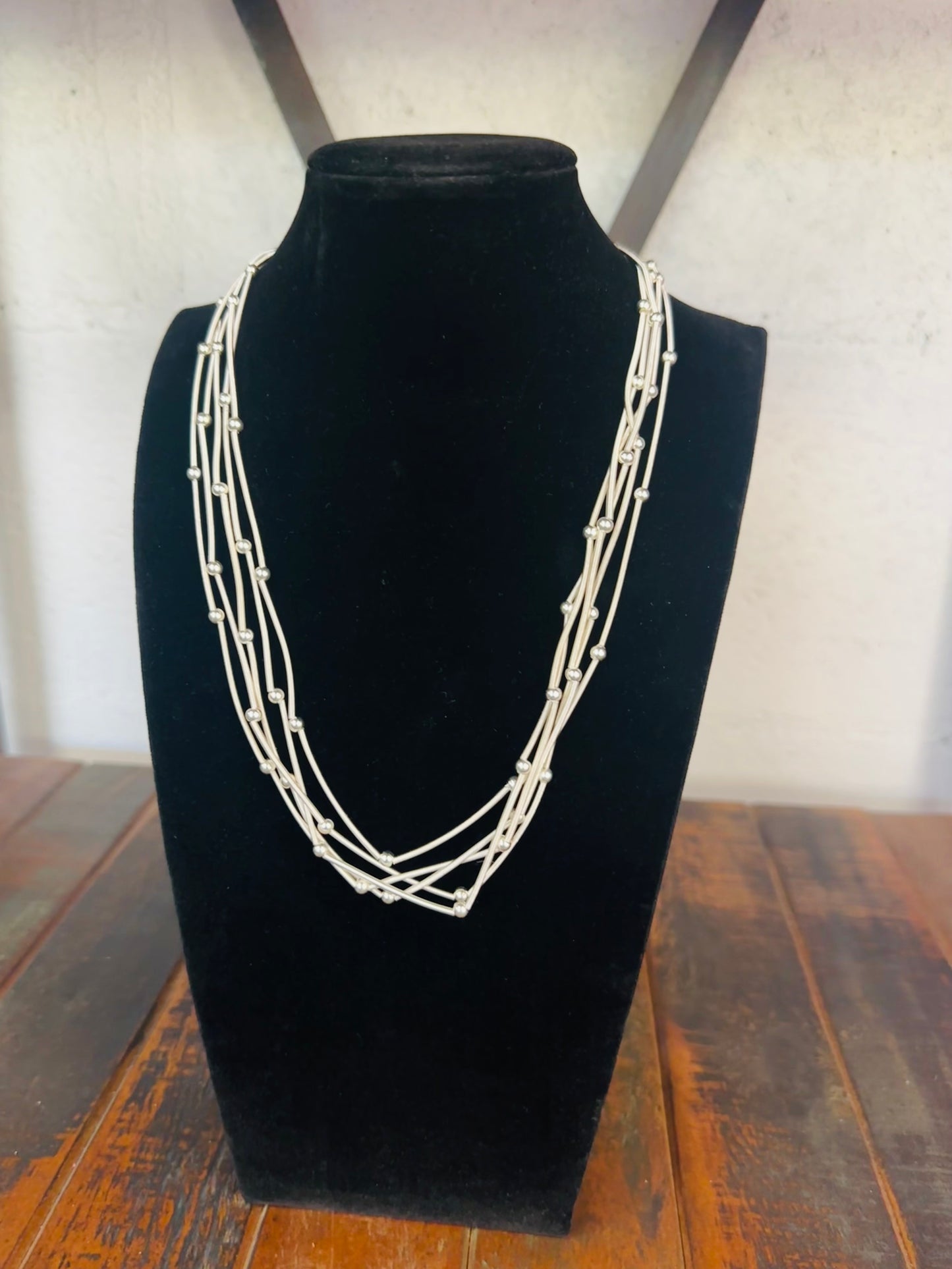 Silver 5 Strand Beaded Necklace