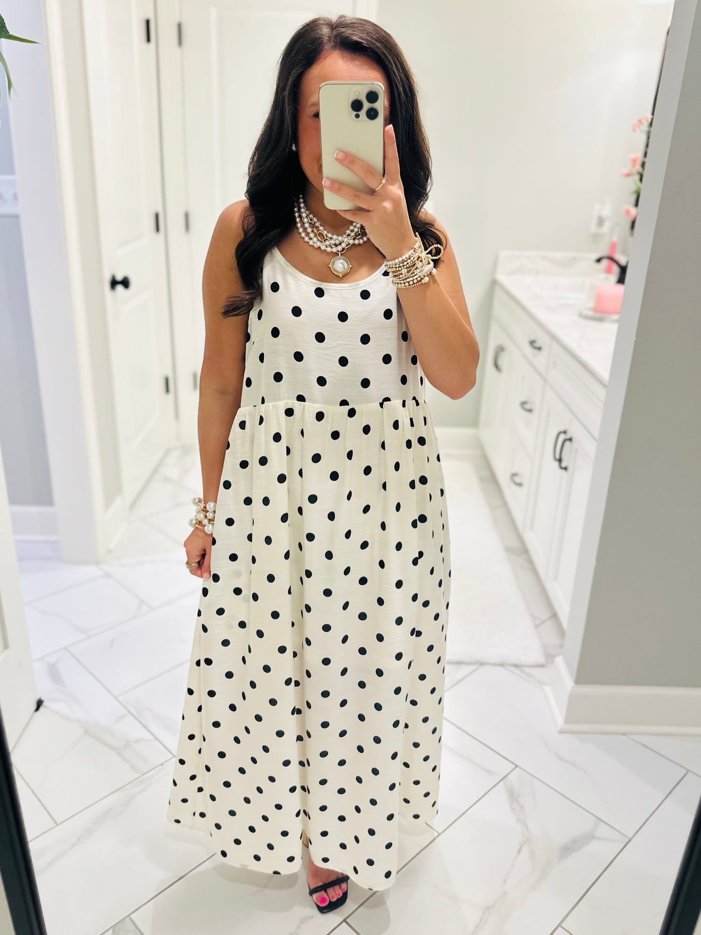 The Lennon Black Layered Polka Dot Midi Dress