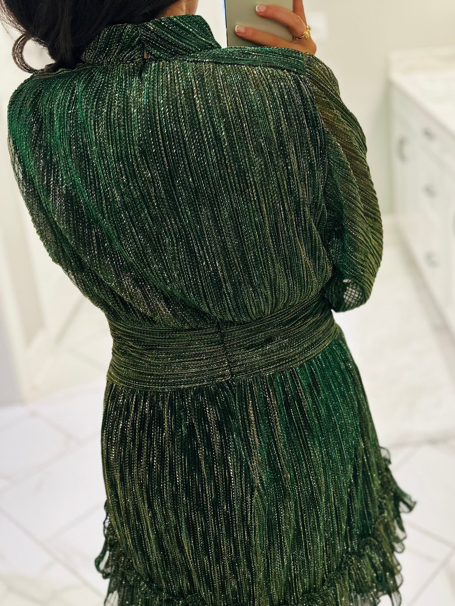 The Dasher Emerald Green Shiny Ruffle Dress