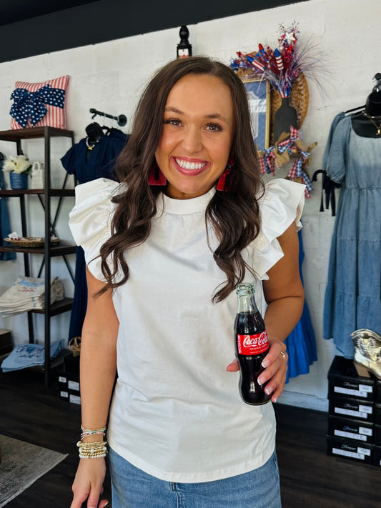 The Tillie White Ruffled Sleeve Top