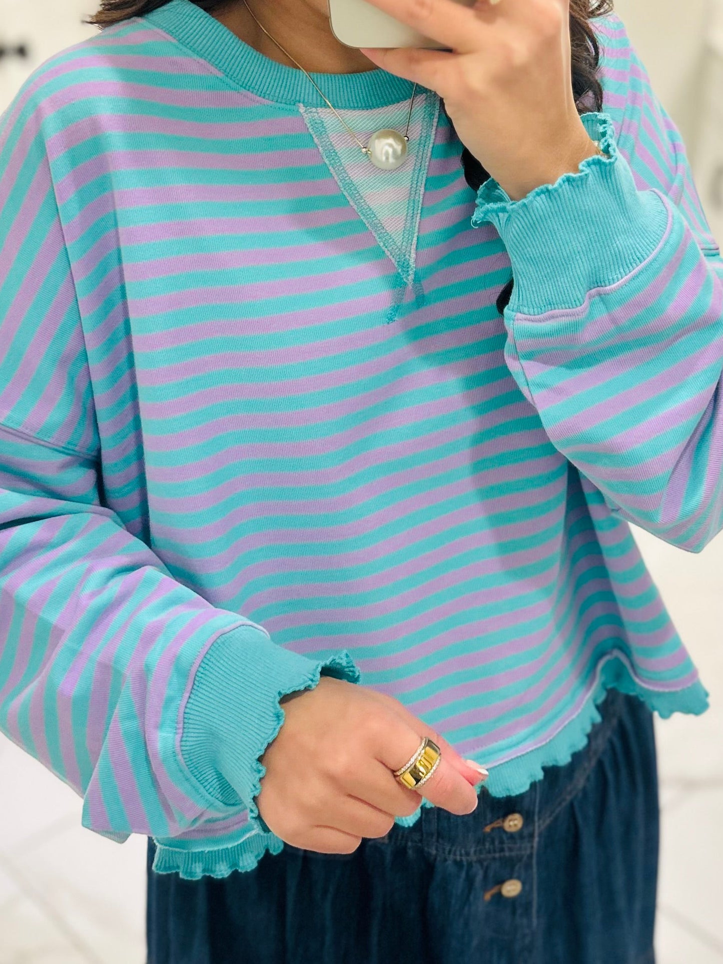 The Lily Striped Crop Sweatshirt