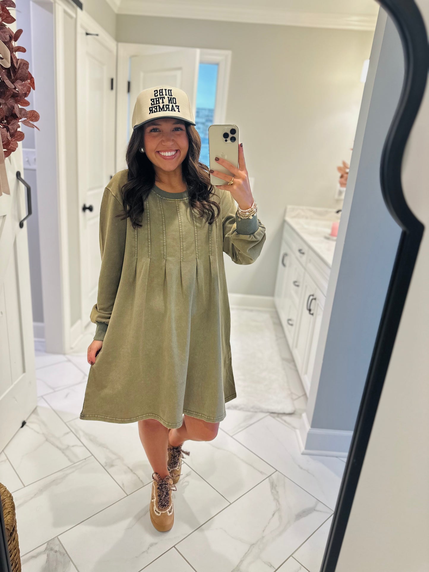The Jadyn Moss Green Mineral Wash Dress