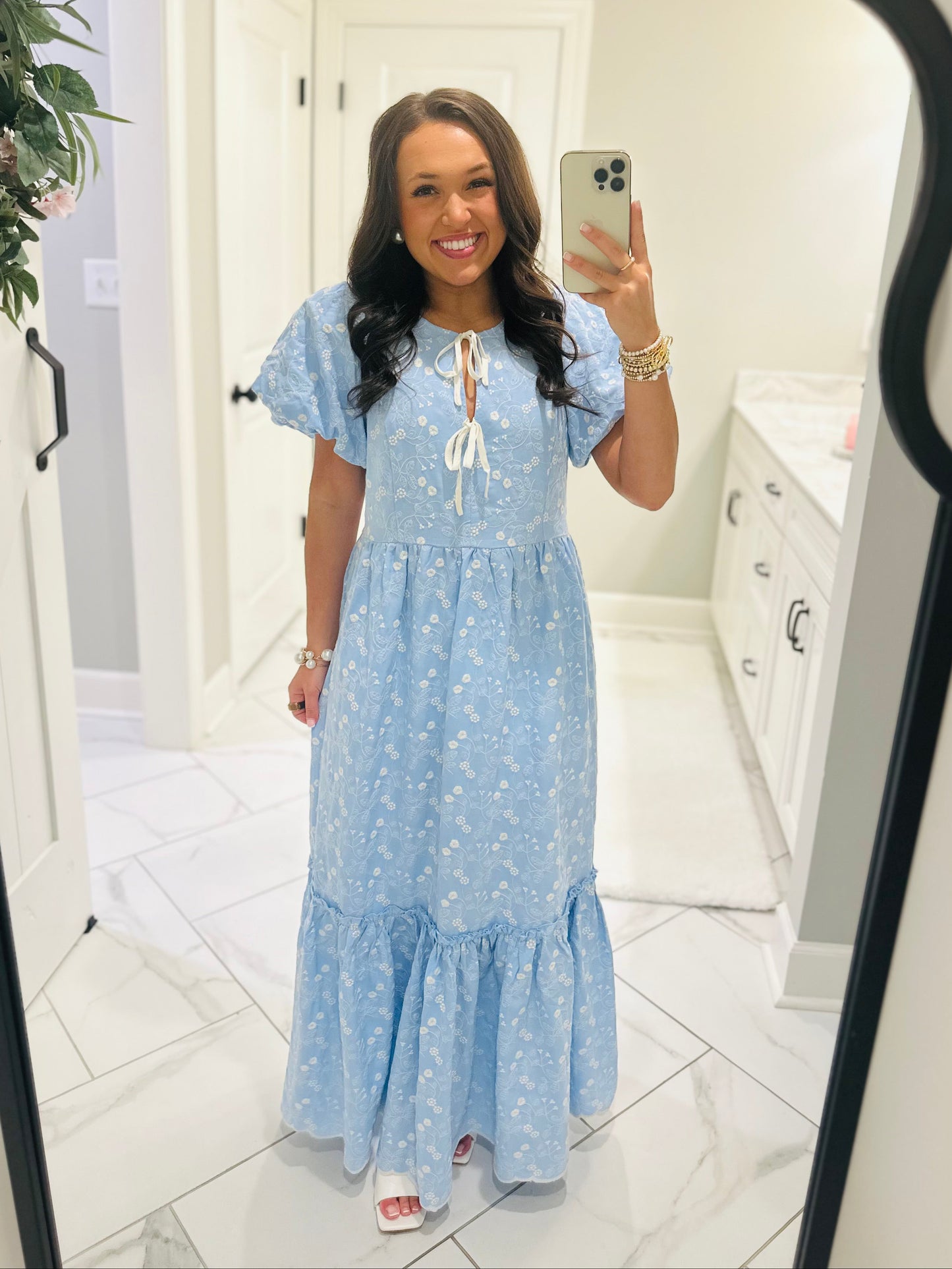 The April Blue Floral Embroidered Maxi Dress