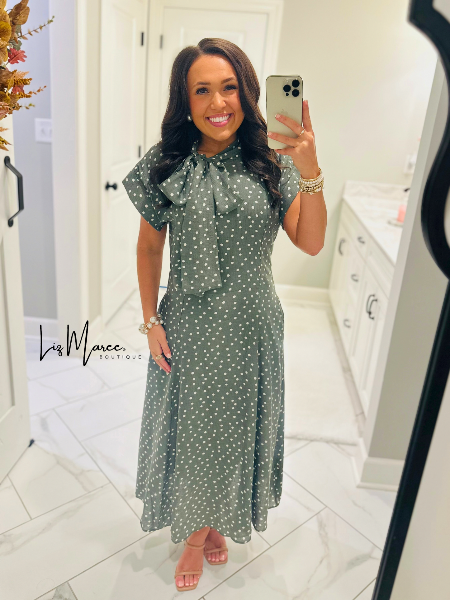 The Margo Olive Polka Dot Midi Dress