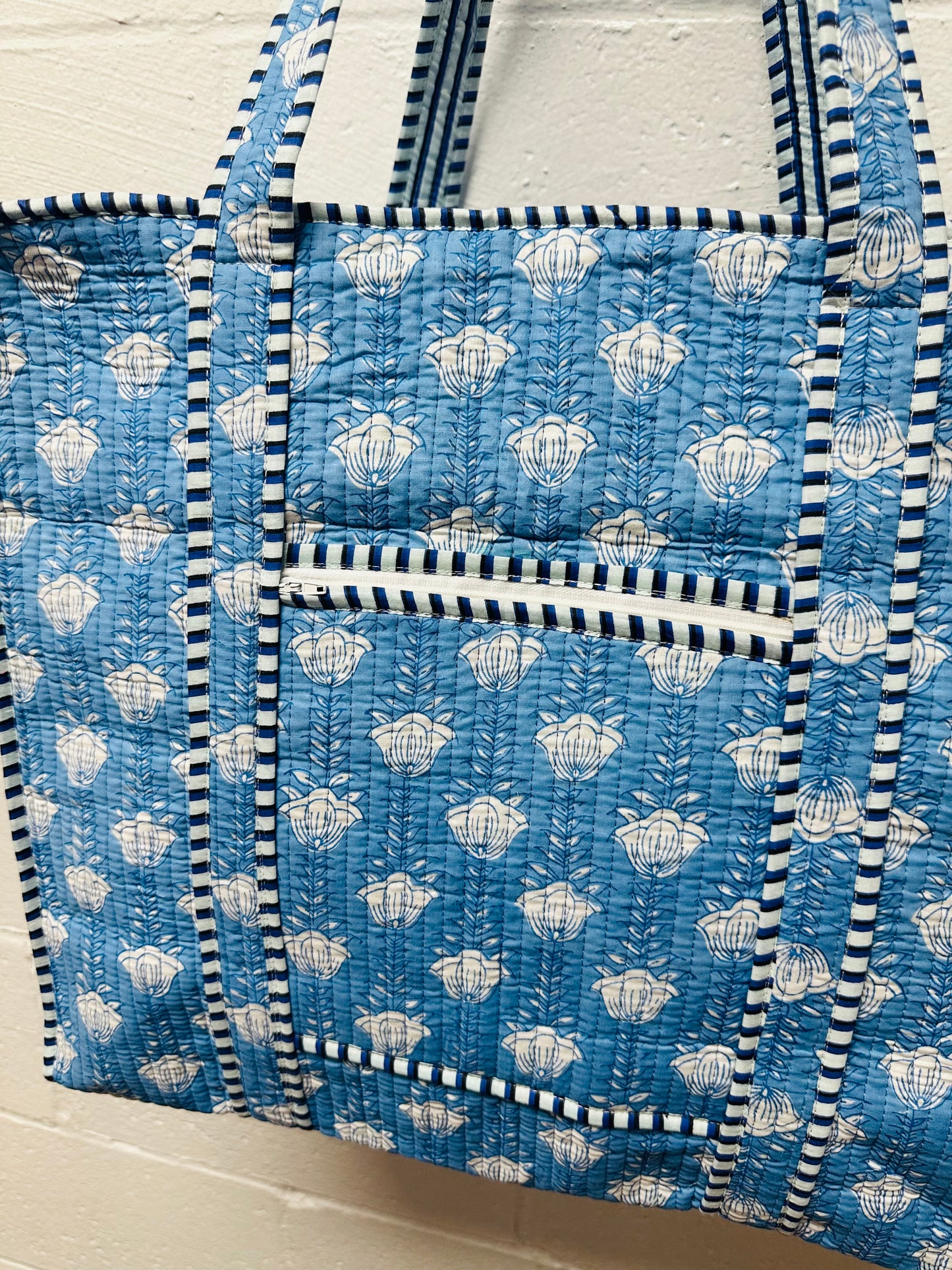 The Sky Blue Floral Quilted Tote Bag