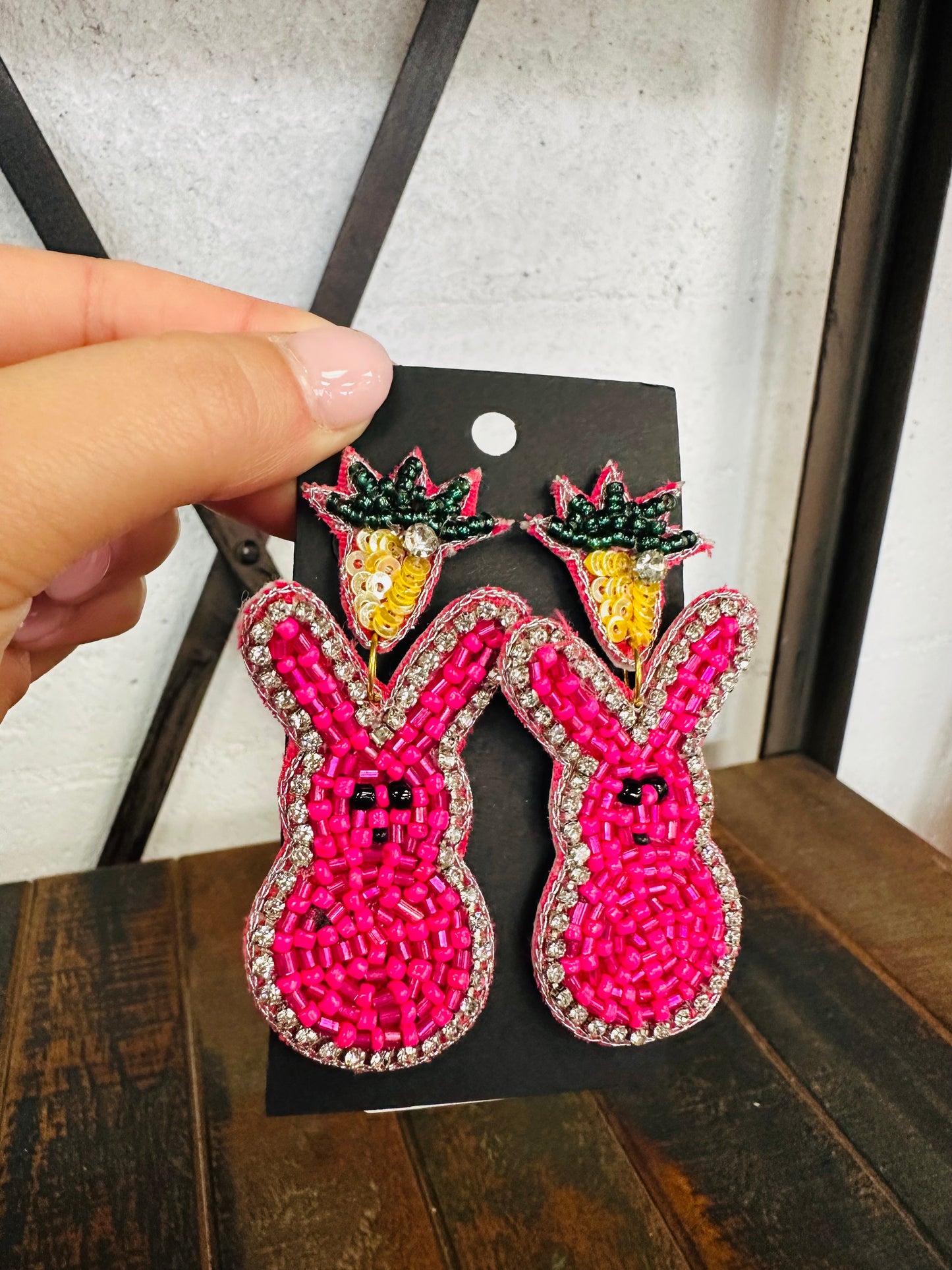 Hot Pink Easter Bunny Beaded Earrings