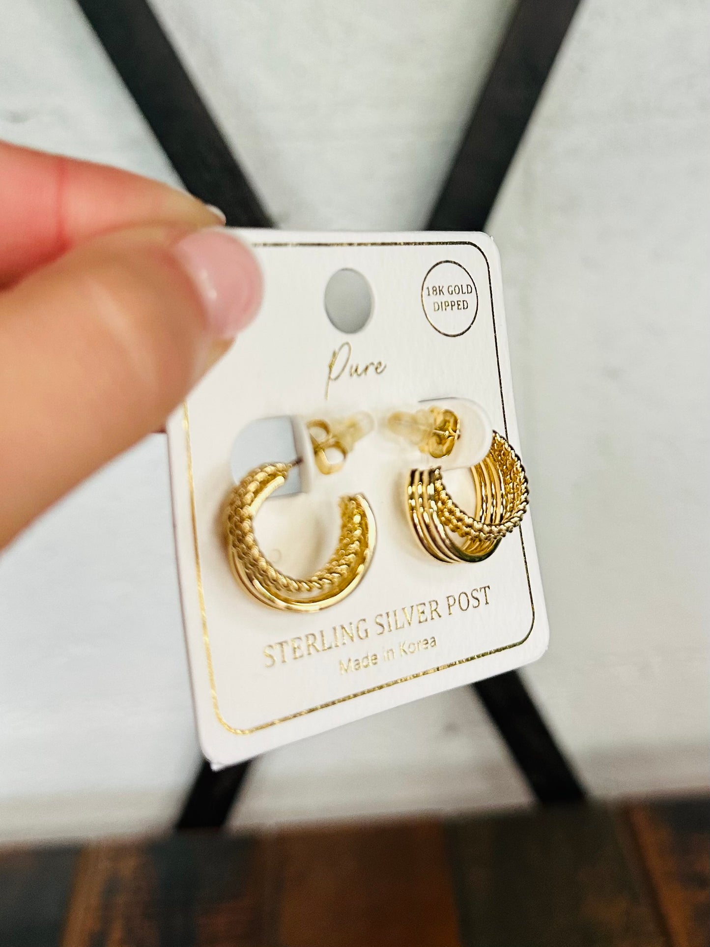 18k Gold Dipped Textured Layered Hoop Earring