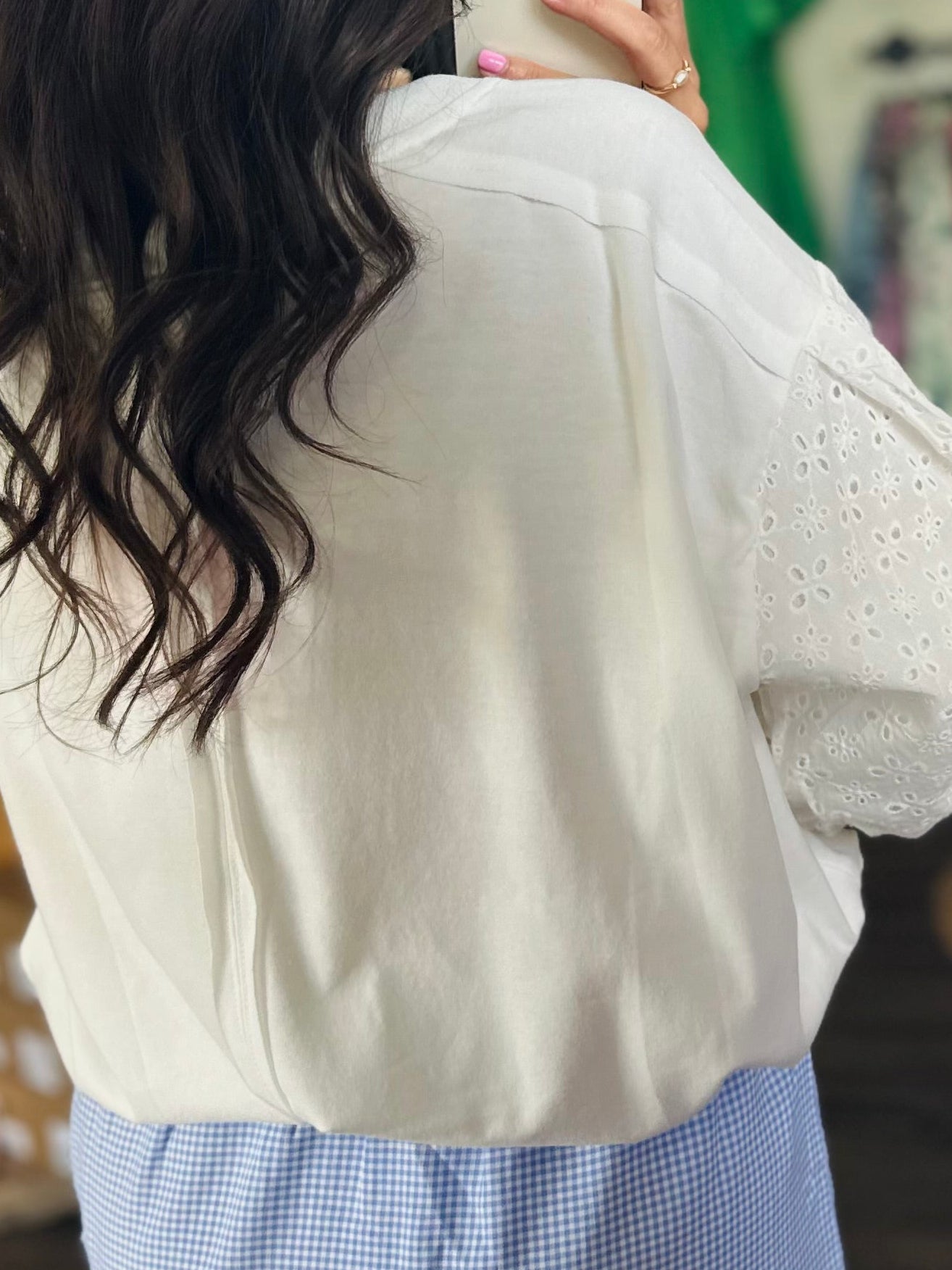The Brylee Blue Bow Patchwork Top